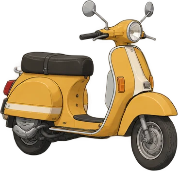 Scooteren sat i stand, gul og skinnende